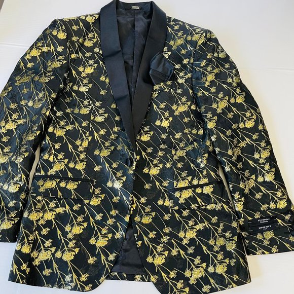 Gold Embroidered Suit Jacket exclusive STATEMENT Italy Confidence 38 R - Picture 2 of 12